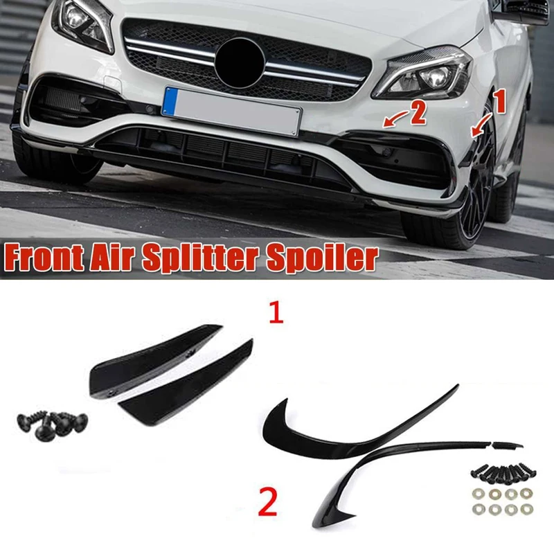 4PCS Front Bumper Side Splitter Spoiler Canards Air Knife For Benz A Class W176 A180 A200 A220 A250 AMG A45 2016-2018