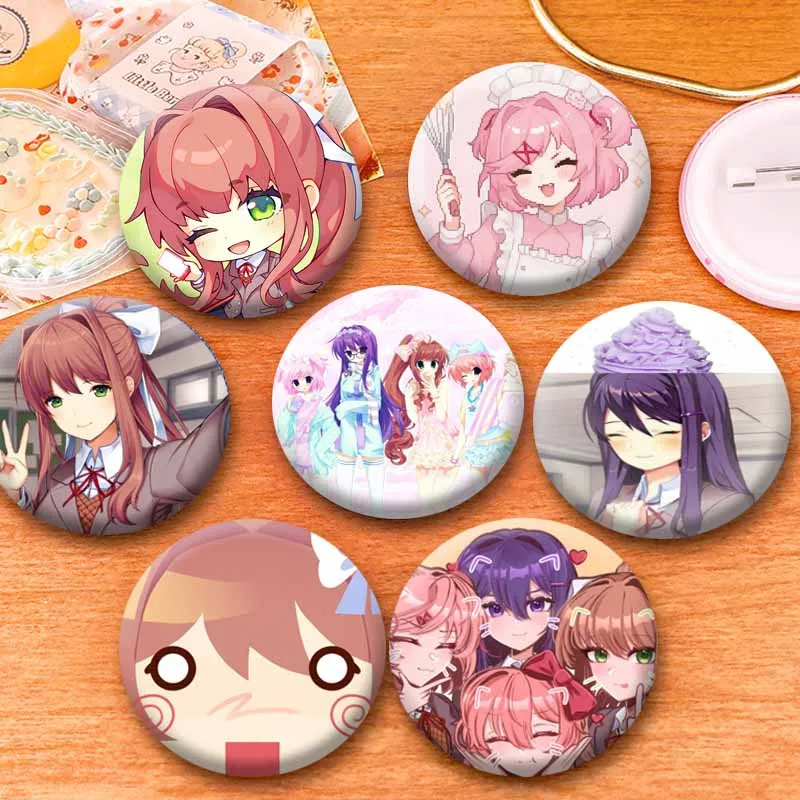 Cute Cartoon Girls Natsuki Monika Sayori Yuri Badges Anime Game Lapel Brooch Backpack Hat Clothes Daily Outfit Decor Pins Gifts