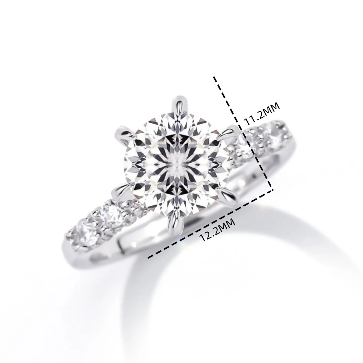 9mm 3Ct Feuerwerkschneide-Moissanit-Ring für Damen, Herzen & 8 Pfeile, Luxuriöser Vollpavé 6-Krappen AU750 18K Verlobungsring – Detail 5