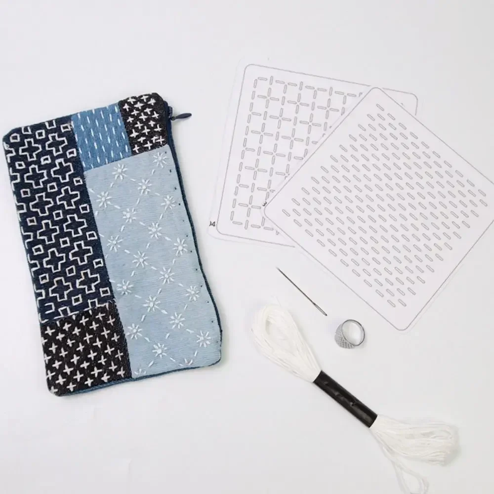 Water Soluble Sashiko Embroidery Beginner Set With Thread And Needles Denim Fabric Hand Embroidery Sashiko Kit Sewing Supplies