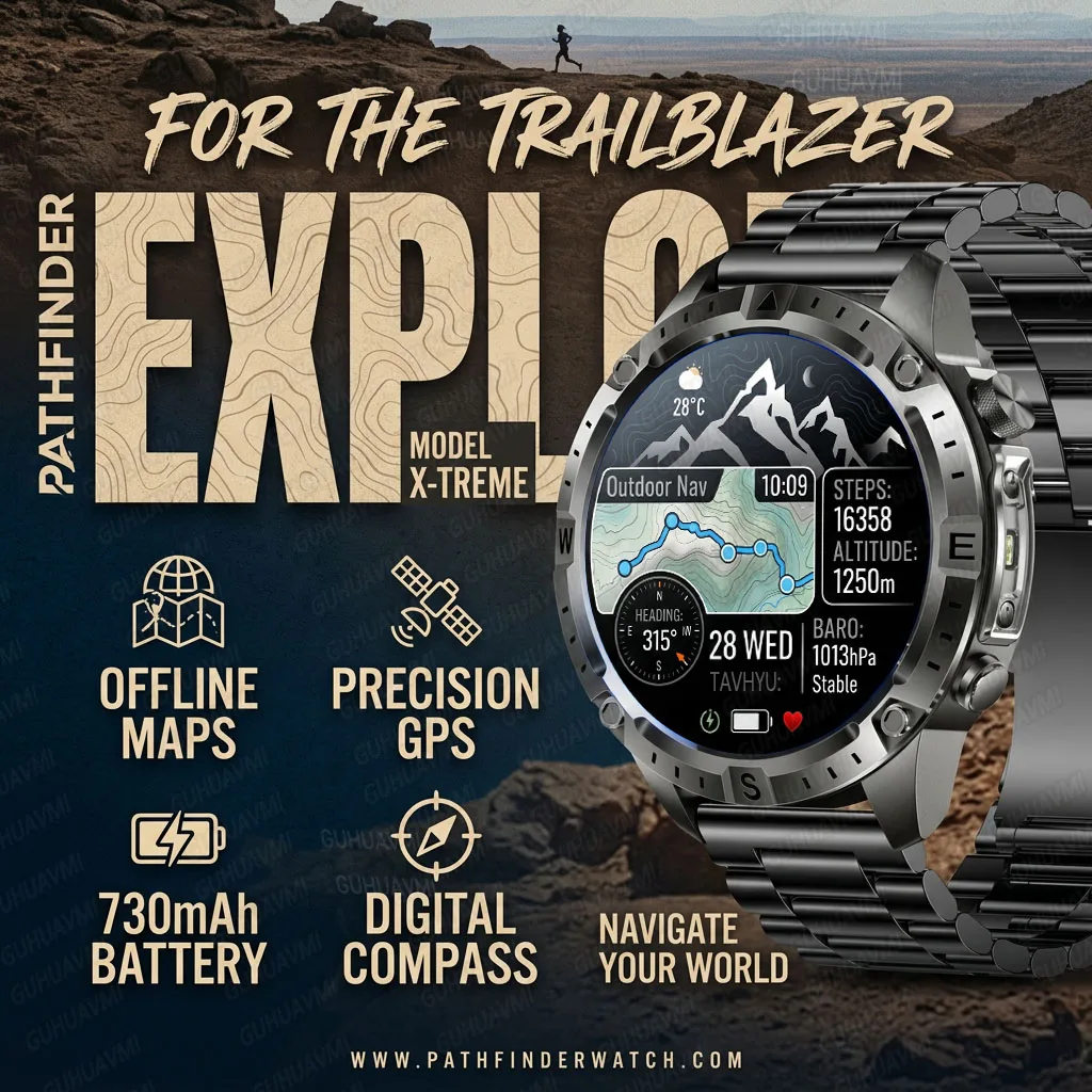 Outdoor GPS Fitness Watch 1.43 AMOLED Smart Watch with Local Music Offline Map Compass Barometer Heart Rate SpO2 3ATM Waterproof