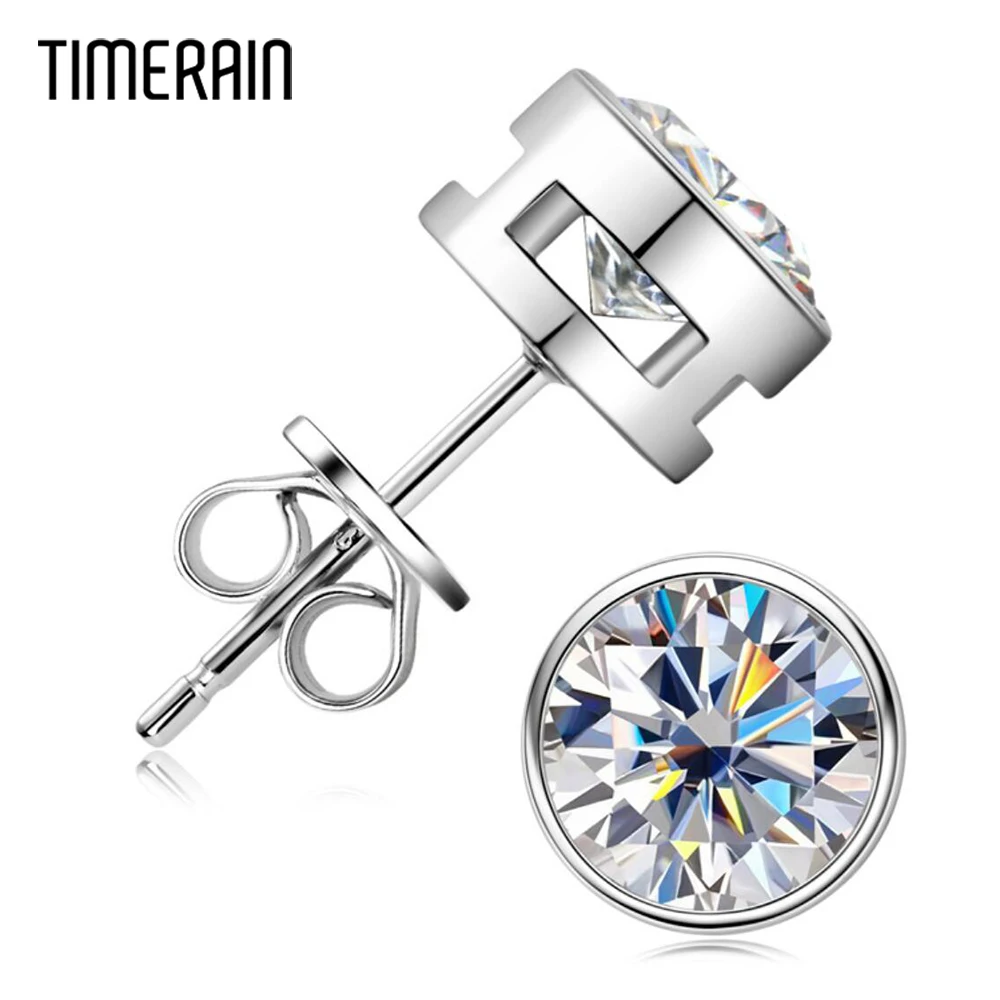 Timerain 0.5/1CT Round Moissanite Stud Earrings 925 Sterling Sliver Classic Diamond Earring for Women Wedding Party Fine Jewelry