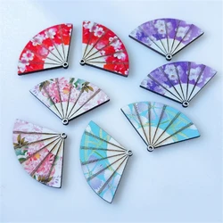 10pcs/lot new retro wood print fan charm connectors diy for earring pendant jewelry making accessories material
