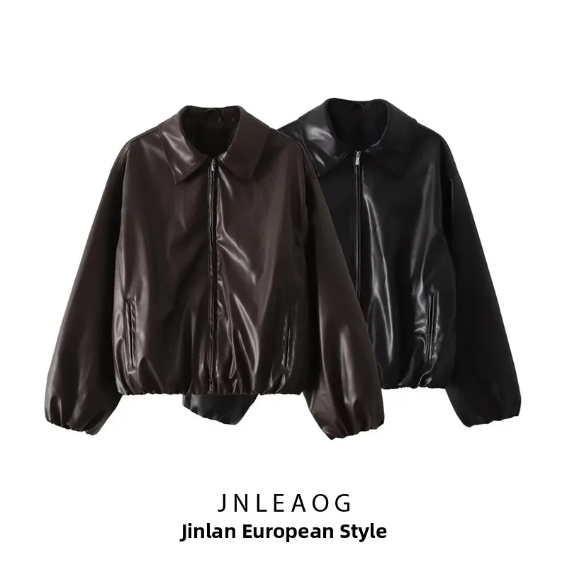 

Faionable универсальное женское джетак JNLEAOG, осеннее новое длинное пальто из полиэстера с застежкой-молнией, повседневное свободное пальто