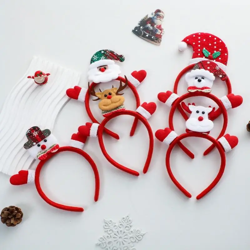 5 Stück Weihnachts-Haarbänder mit Rentier-, Schneemann- und Weihnachtsmann-Motiven, Neujahrs-Haaraccessoires, Geschenk für Mädchen – Detail 5