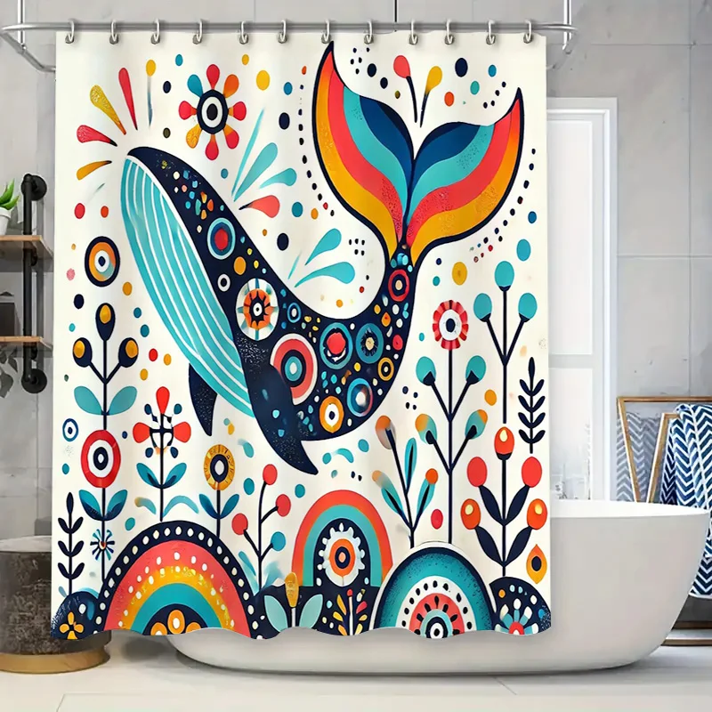 

Whale Shower Curtain Ocean Blue Whale Decor Bathroom Set Coastal Sea Life Art Print Fabric Backdrop Waterproof