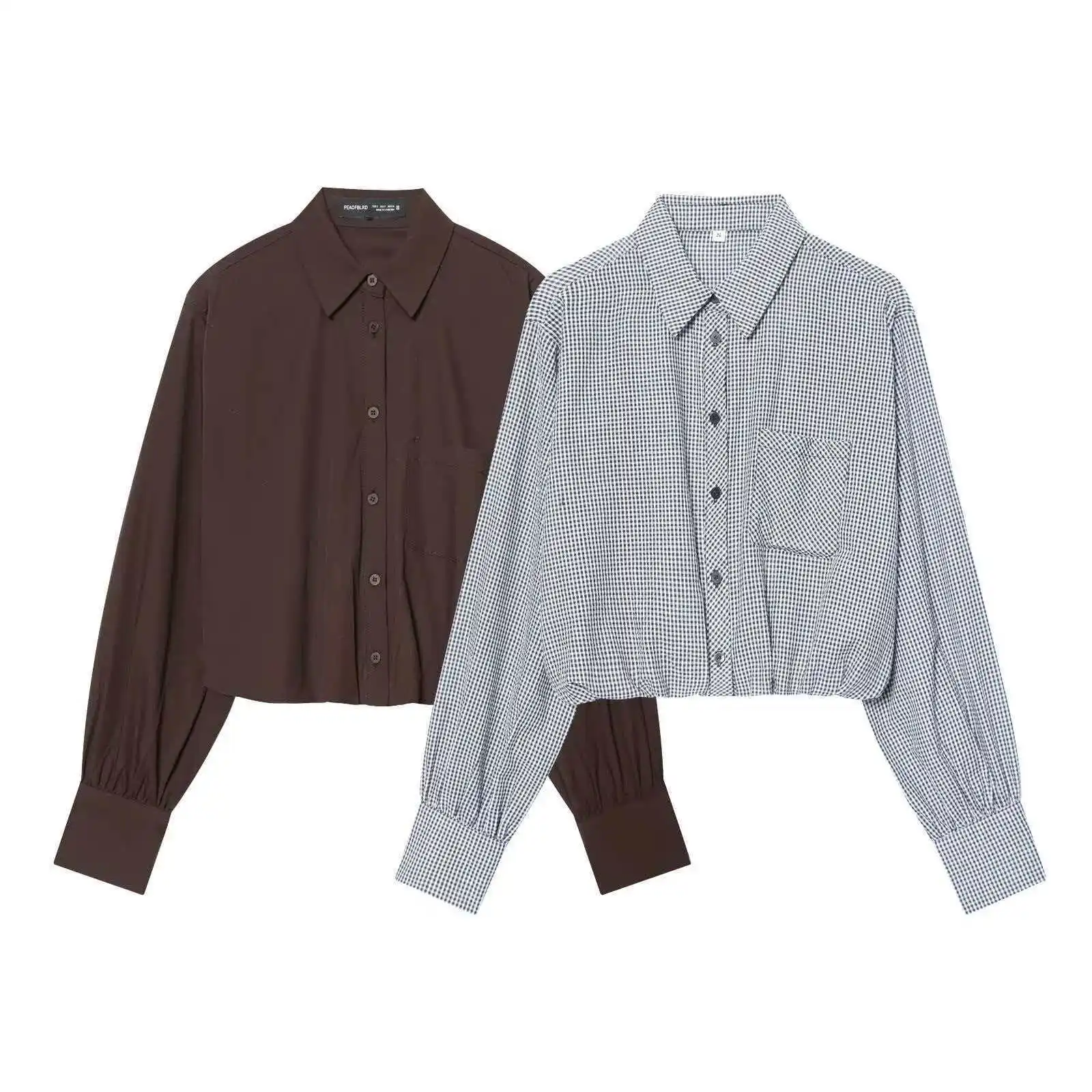 

Women's Casual Commuter Top Autumn Winter Fashion Versatile Plaid Balloon Shirt Vintage Shirt Collar Single-Breasted Blouse