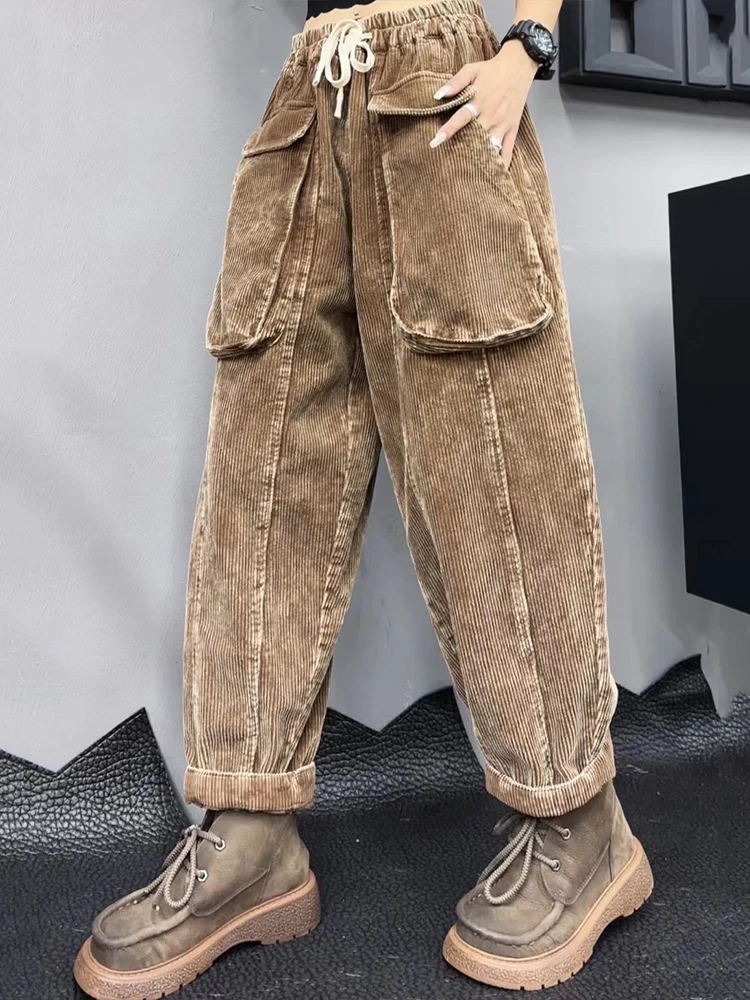 Max LuLu Designer 2023 Winter Womens Korean Fashion Loose Vintage Corduroy Pants Ladies Casual Harajuku Classic Harem Trousers