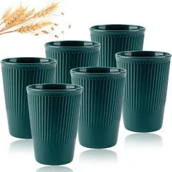 6Pcs Green Washable Wheat Straw Cups Durable Reusable Cups for Water Milk Tea Coffee - Eco-Friendly BPA-Free Dishwasher Safe