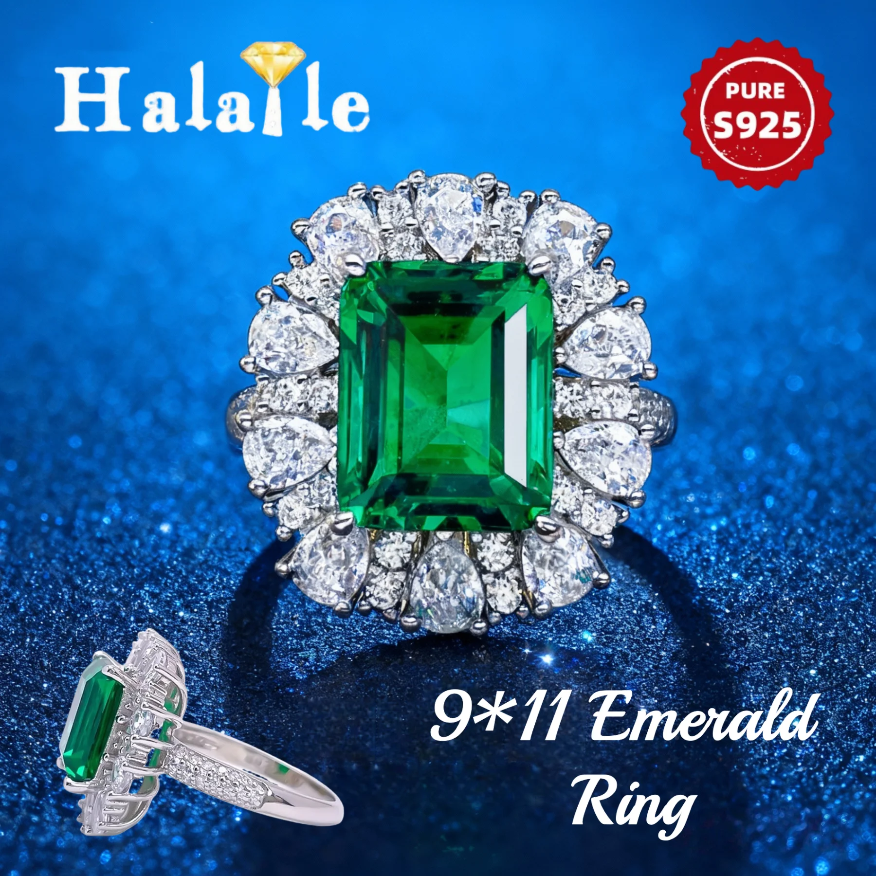 

Кольцо Halaile из стерлингового серебра 925 пробы 9*11 мм с изумрудом и цирконом, ювелирные изделия, роскошные сверкающие модные элегантные подарки для женщин на помолвку