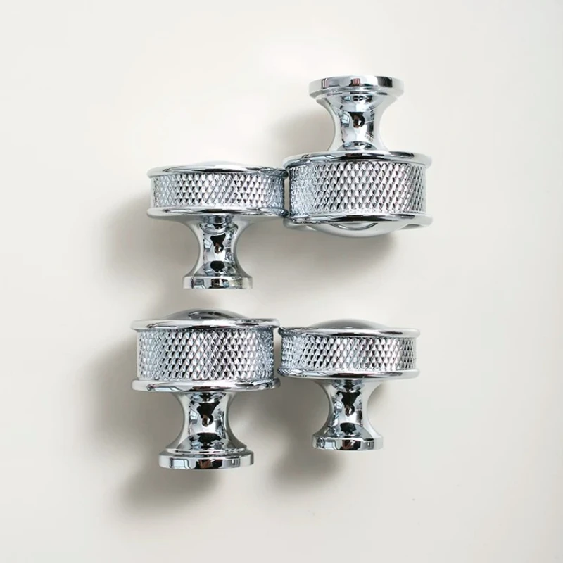 Diamond-cut Cross Knurl Pattern Brass Cabinet Pull Bar Furniture Bright Silver Kitchen Handle Solid Brass