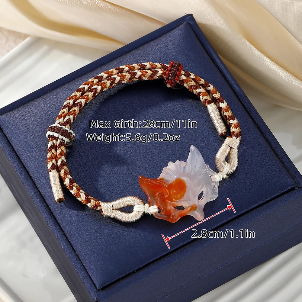 New Chinese Style Hand-Woven Imitation Jade Fox Mask Pendant Bracelet