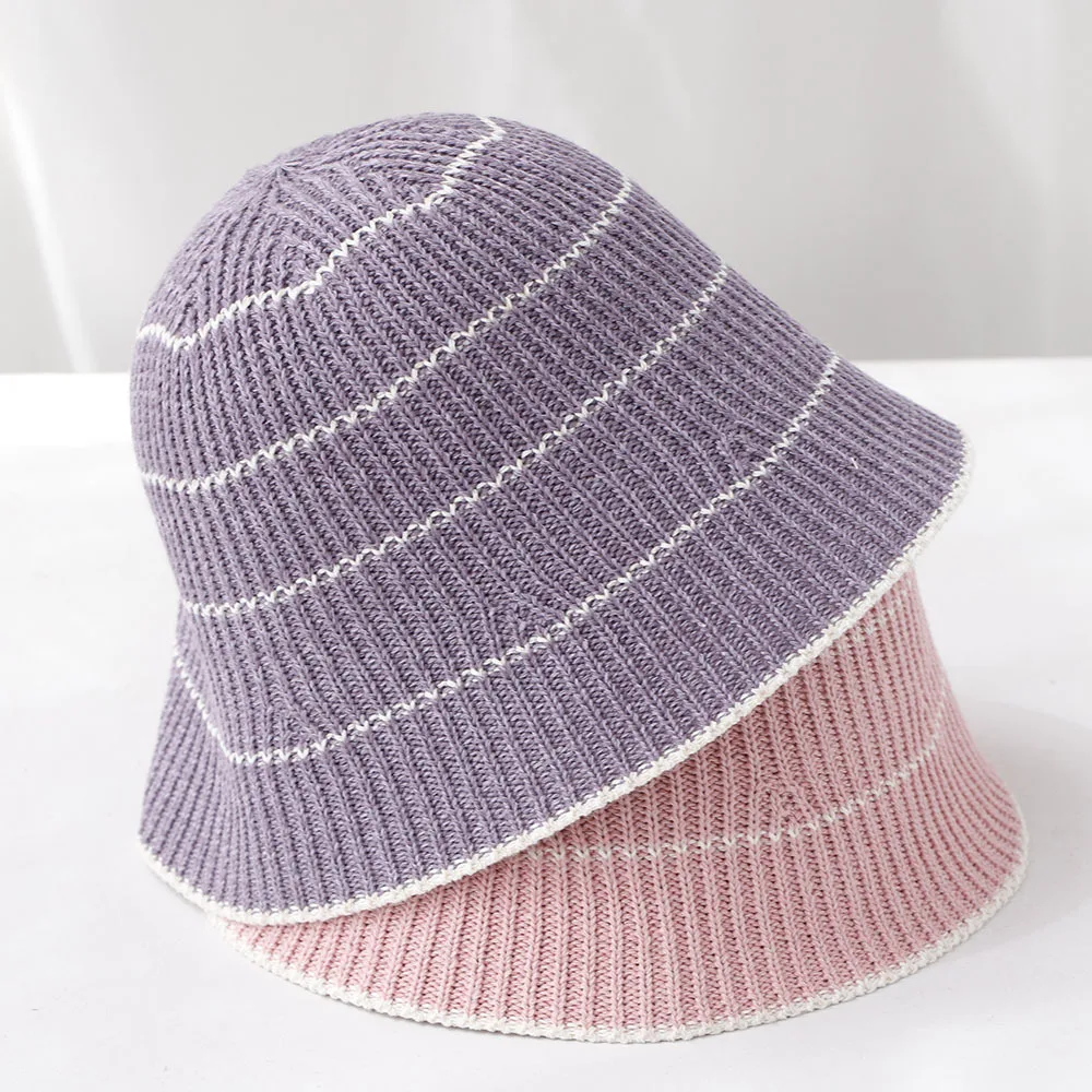 2025 New Spring and Summer  Hollow Knitted Strippe Fisherman Hat Women's Rural Vacation Bucket Hat Sun Protection Hat