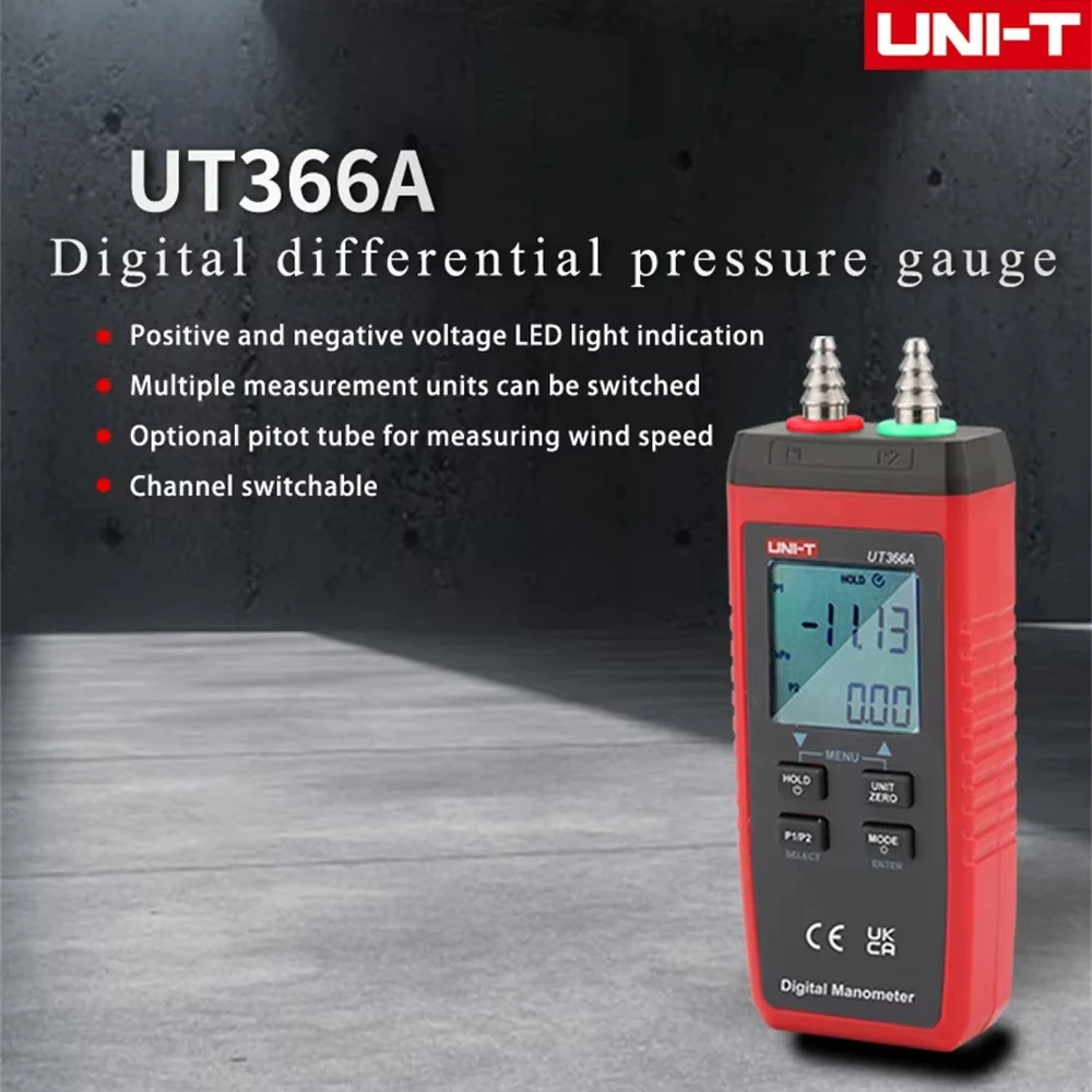 

UNI-T UT366A Digital Manometer Differential Pressure Gauge Meter Wind Speed Air Pressure Difference Measurement Manometer