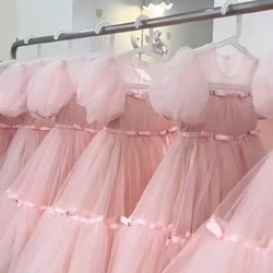 2024 Childrens Wear Girls Pink Dress Spring Summer Fashion Childrens Sweet Gentle and Cute Princess Dress