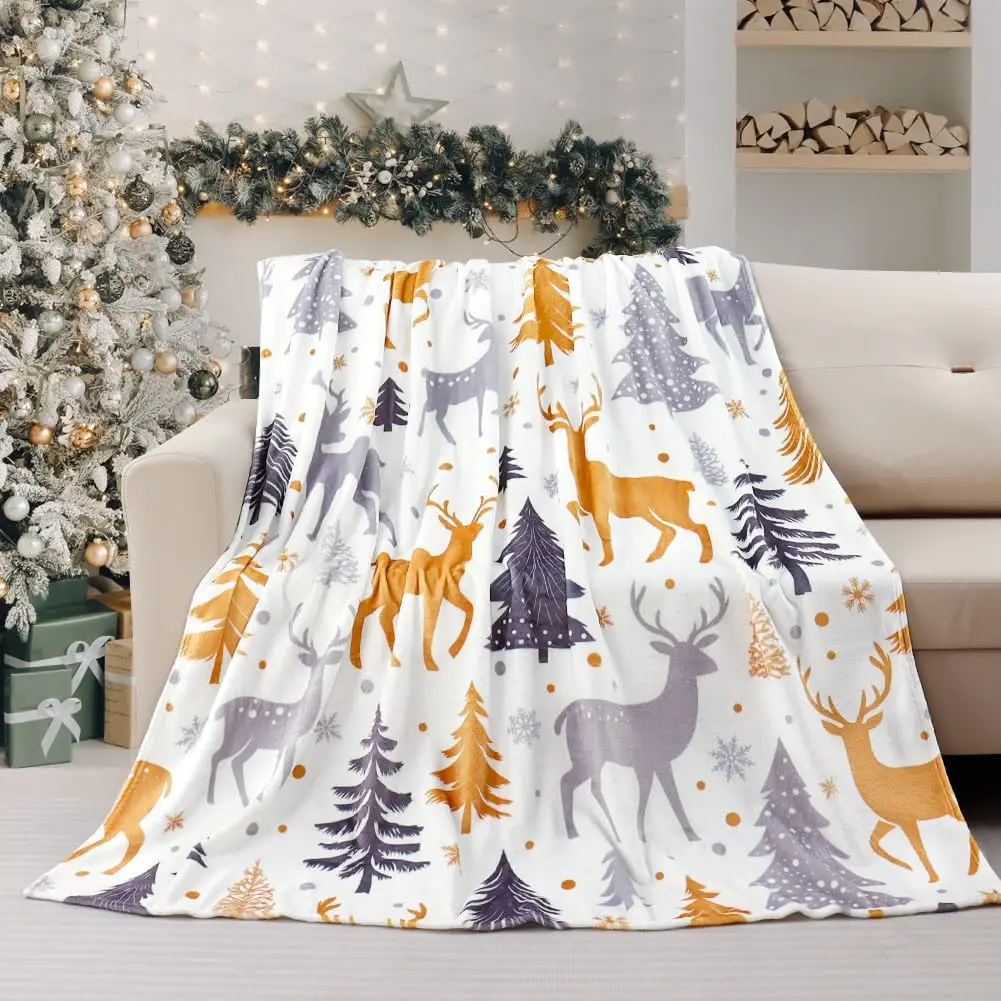 Christmas Blanket Xmas Tree Reindeer Throw Blanket Ultra Soft Winter Snowflake Flannel Fleece Throw Warm Cozy Holiday Fuzzy Plus