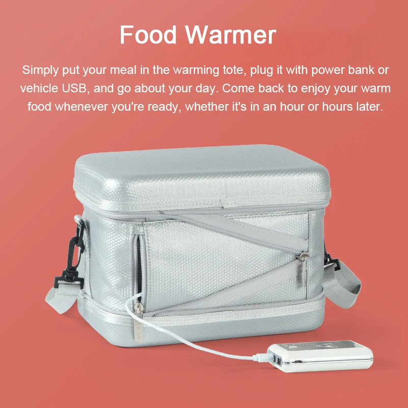 USB Heating Food Warmer Tote Bag, 8.5L, Electric Vehicle Lunch Cooler Bag for Car, Truck, Thermos, Camping, Travel, Picnic