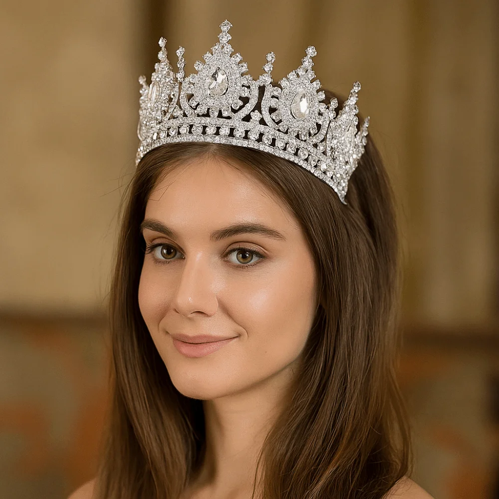 عصابة رأس عصرية فاخرة من الكريستال والتيجان المتلألئة والتيجان الكريستالية الأنيقة لمسابقة الأميرة الإكليل