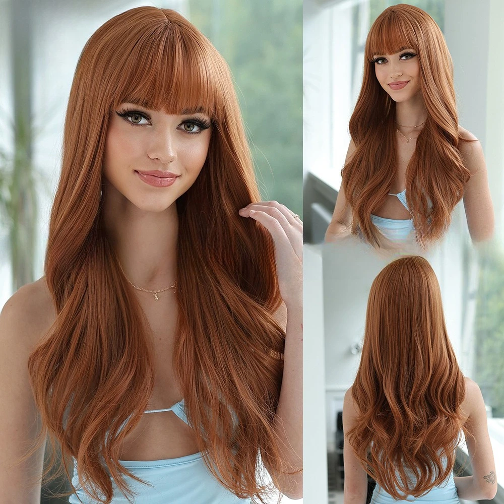 

Wig women full headgear European and American Qi bangs long wavy long curly hair high temperature matte silk Yichun wig