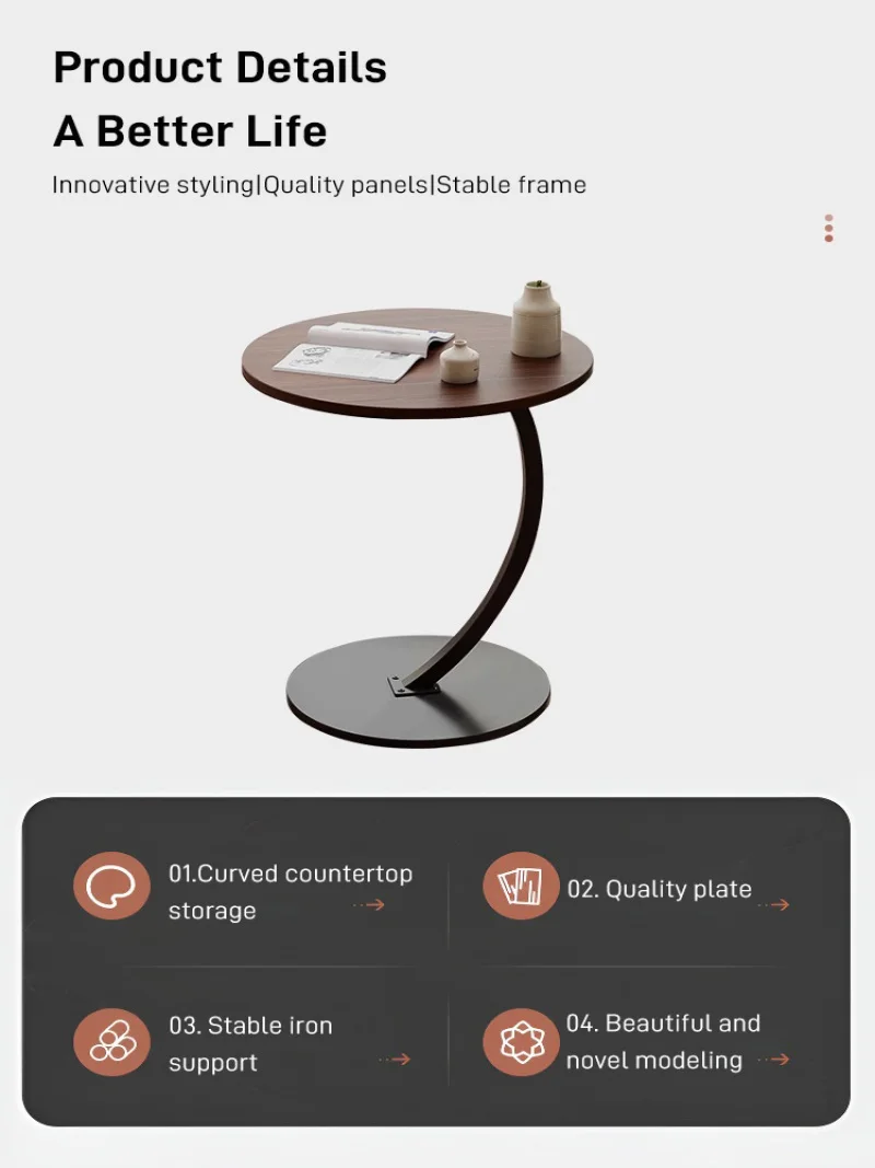 Small apartment light luxury bedside small coffee table round movable small table mini coffee table