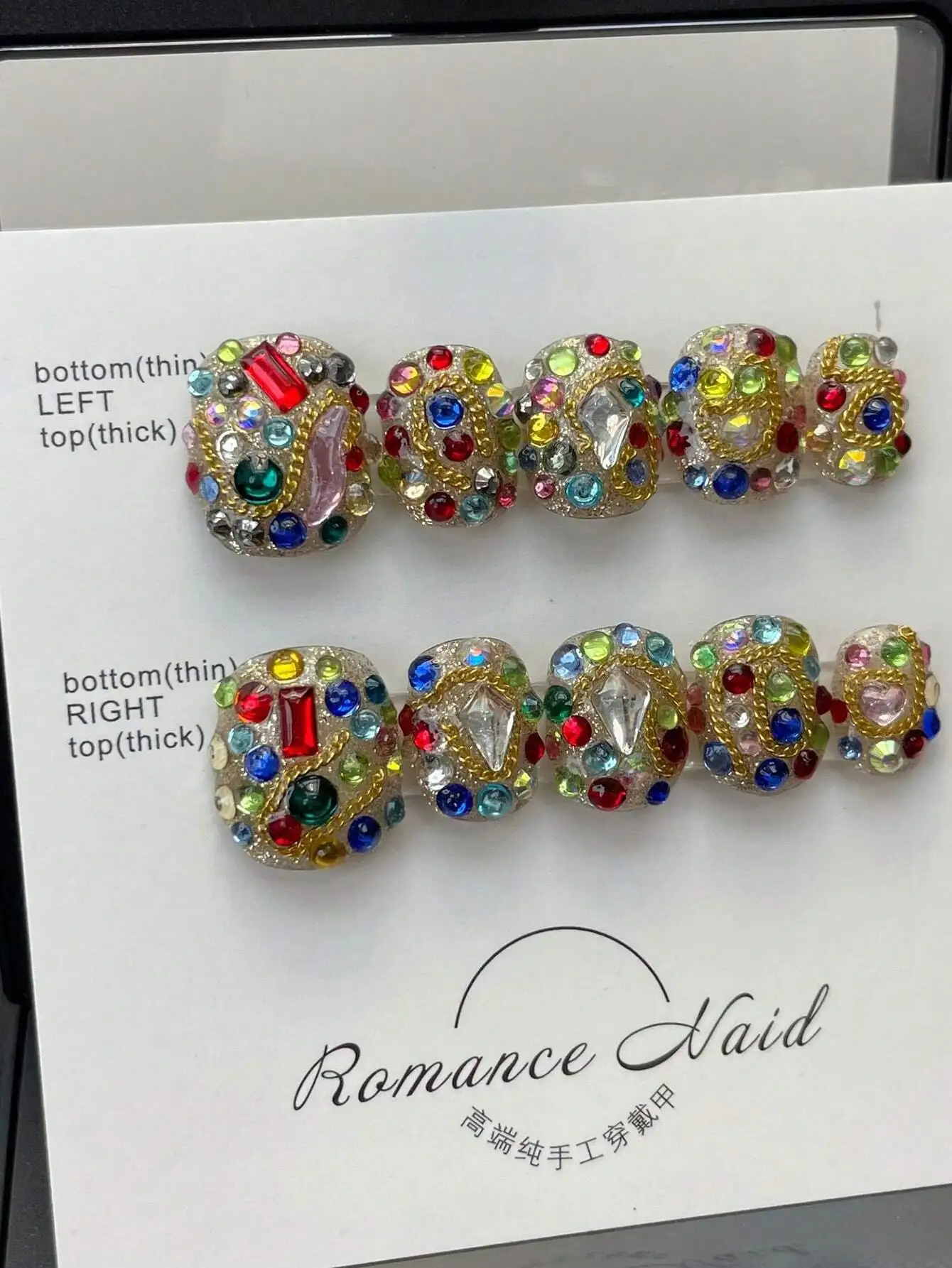 1 para (10 sztuk) kolorowe Rhinestone pełne paznokcie Nail Art porady, luksusowe ręcznie robione Manicure wielokrotnego użytku biżuteria naciśnij na paznokcie Nail Supp