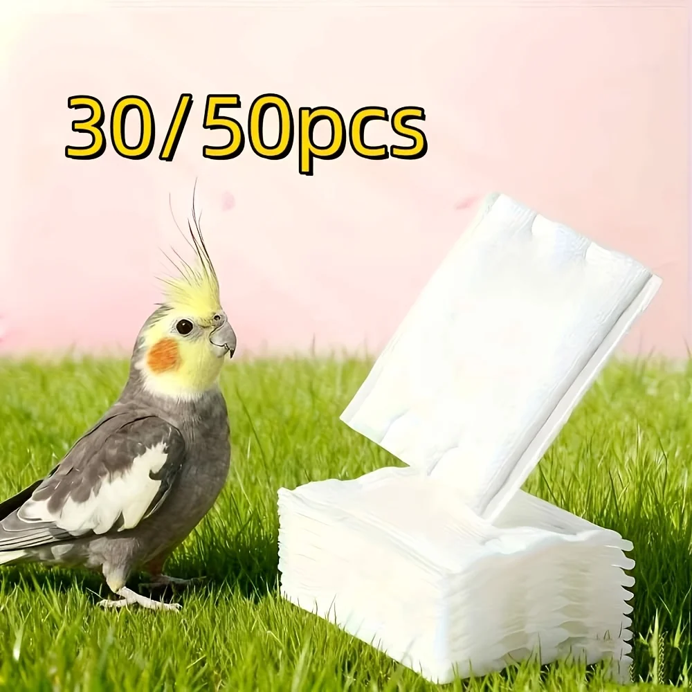 30/50 Stück Papageien-Vogelwindeln, saugfähige Vliespads für Nymphensittiche und Wellensittiche, auslaufsichere Urinpads für kleine Vögel – Detail 1