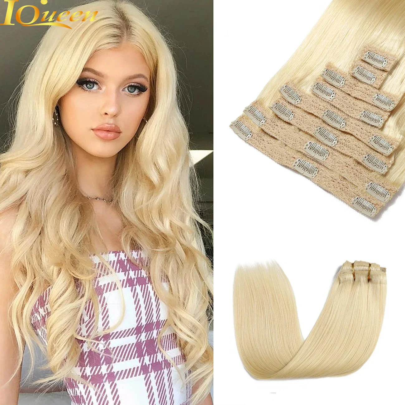 #613 Blonde Bone Color Clip In Hair Extensions 8PCS Human Hair Extensions Clip Ins Brazilian Remy Hair With 18 Clips 16-26Inch