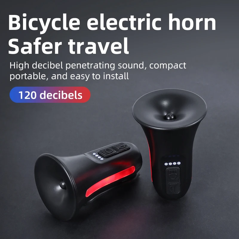 Electric Bike Bell 120dB Mini Bicycle Horn Waterproof Bicycle Horn With Warning Lights MTB Road Bike Horn With Warning Lights