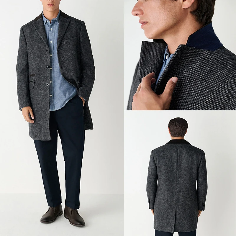 

Korean Men's Suit Coat Solid Color Single Breasted Slim Fit Warm Windproof Male Jacket Casual Tailored Man windbreaker