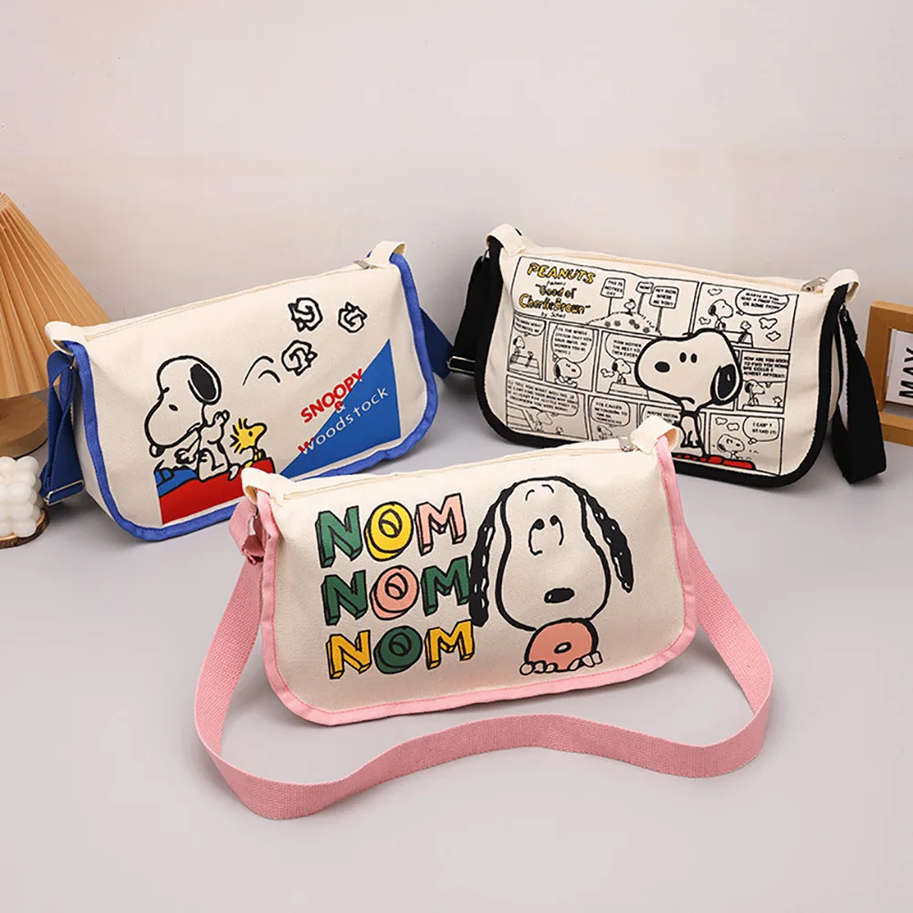 Snoopy Cartoon Messenger Bag Kawaii Shoulder Bag Casual All-match Fashion Satchel Students Tote Handbag Women Commuter Backpacks