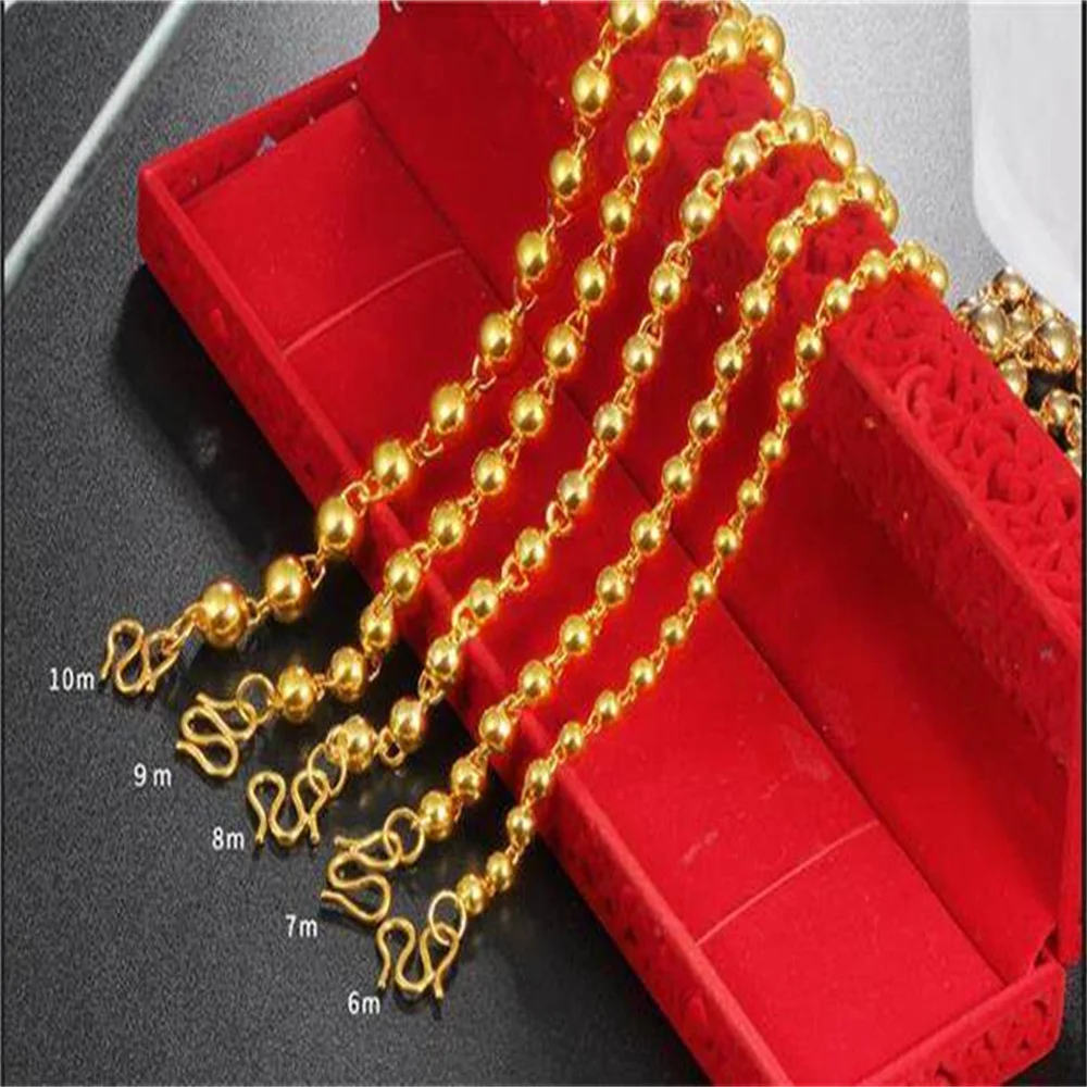 

AU999 24K Solid Gold Smooth Round Bead Necklace, Polished Ball Link Chain Unisex Daily Fine Jewelry Gift