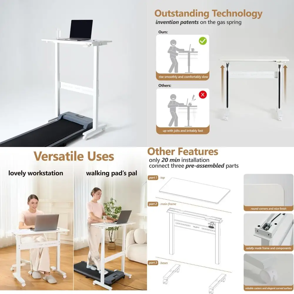 مكتب قائم بارتفاع لاسلكي قابل للتعديل مع عجلات دوارة للتنقل وتوافق وسادة المشي #1