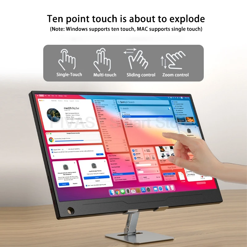 14-дюймовый портативный монитор с сенсорным экраном для ПК, ноутбука, переключатель расширения вторичного экрана, внешний дисплей, 10-точечный сенсорный экран, 100% SRGB