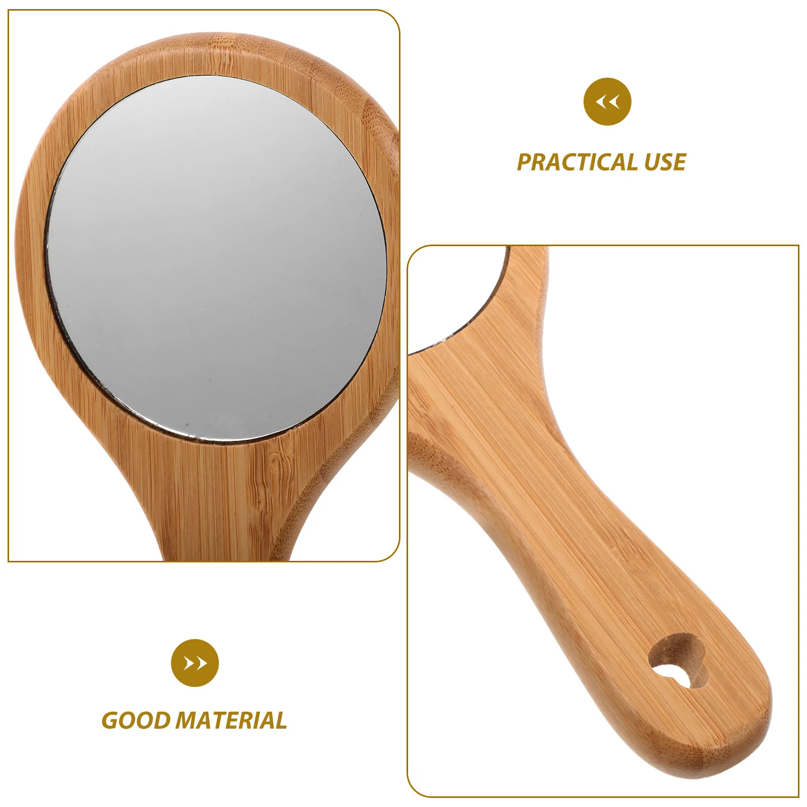 Wooden Handheld Makeup Mirror Round Portable Handle Vintage Mirror for Women Home Travel Salon Use Hand