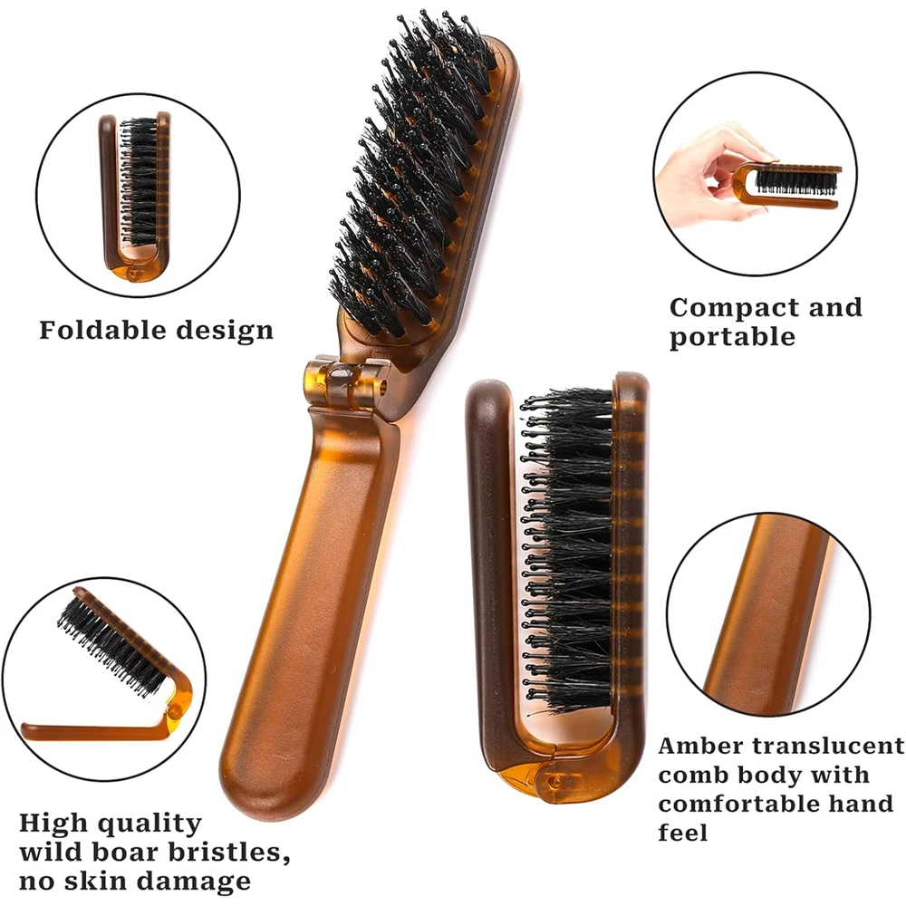 1pcs Mane Bristle Hair Brush Amber Foldable Portable Comb Pocket Collapsible Travel Soft Massage Comb Salon Hair Styling Tool