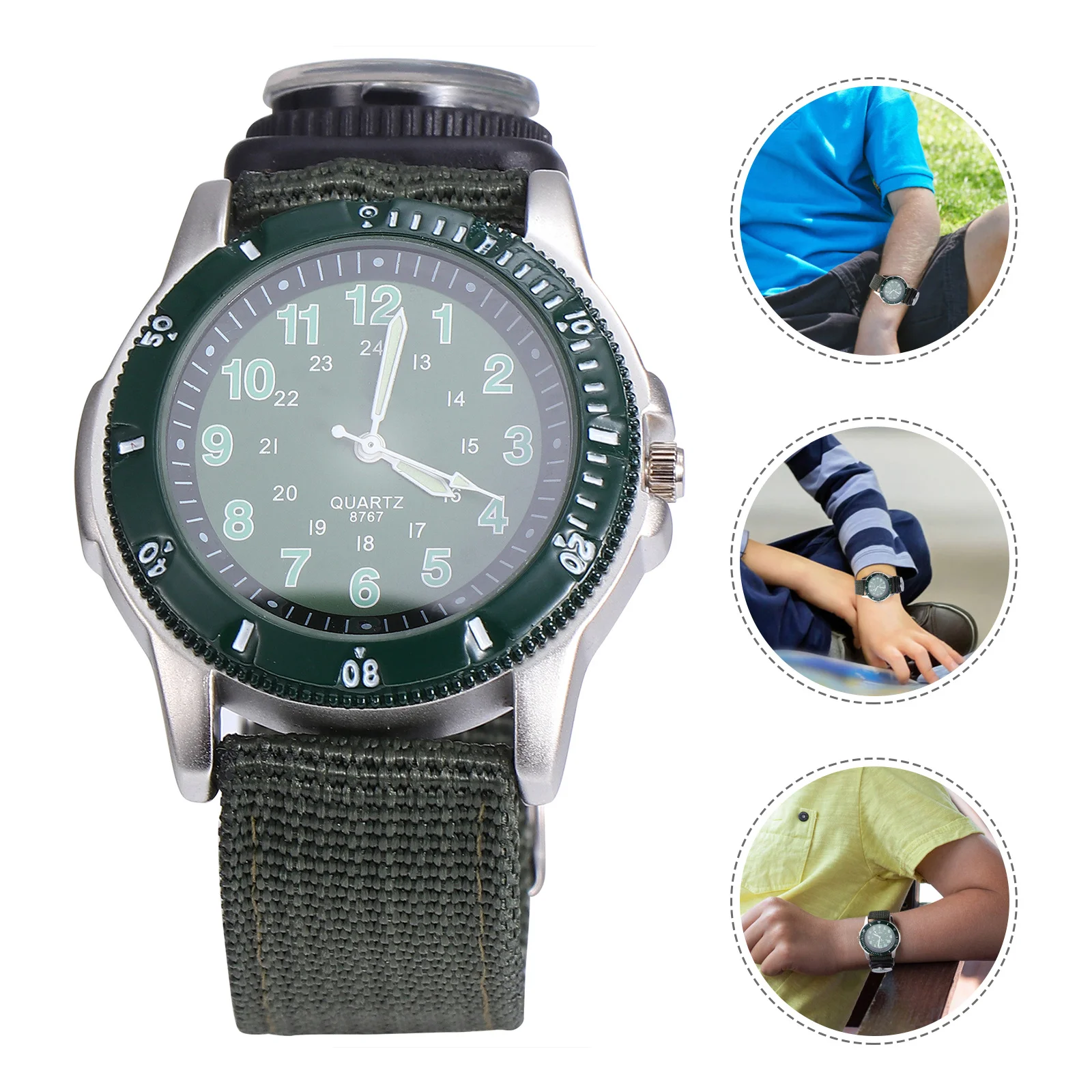 

1 pc Waterproof Luminous Watch For Camouflage Quartz Timepiece Night Visibility Stainless Steel Buckle Canvas Strap