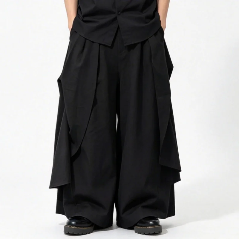 

Men'S Casual Pants, Japanese Style, Dark-Toned, Irregular Wide-Leg Pants, Men'S Design, High-Waisted, Drapey, Long Pants A56