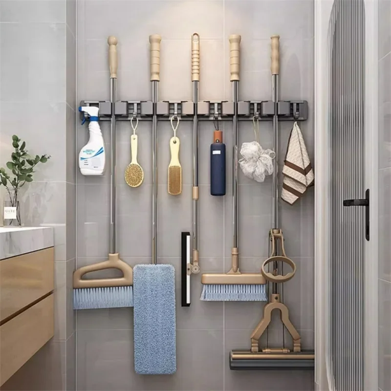 2/3/4 Hooks Wall Mounted Strong Broom Mop Holder Mop and Broom Organizer Mop Holder Rack Mop Holder Self Organizers Hang Broom