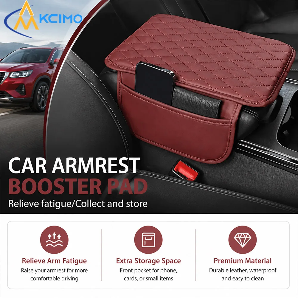 PU Leather Car Armrest Mat Center Console Protection Cushion With Storage Pockets Car Interior Accessories