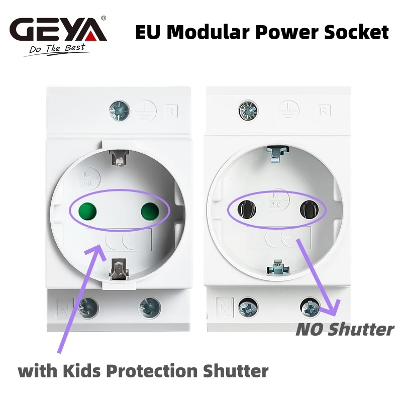 GEYA EU Standard Din Rail AC Power Modular Socket Plug 16A 250V Adapter Connector 35mm Electrical Sockets