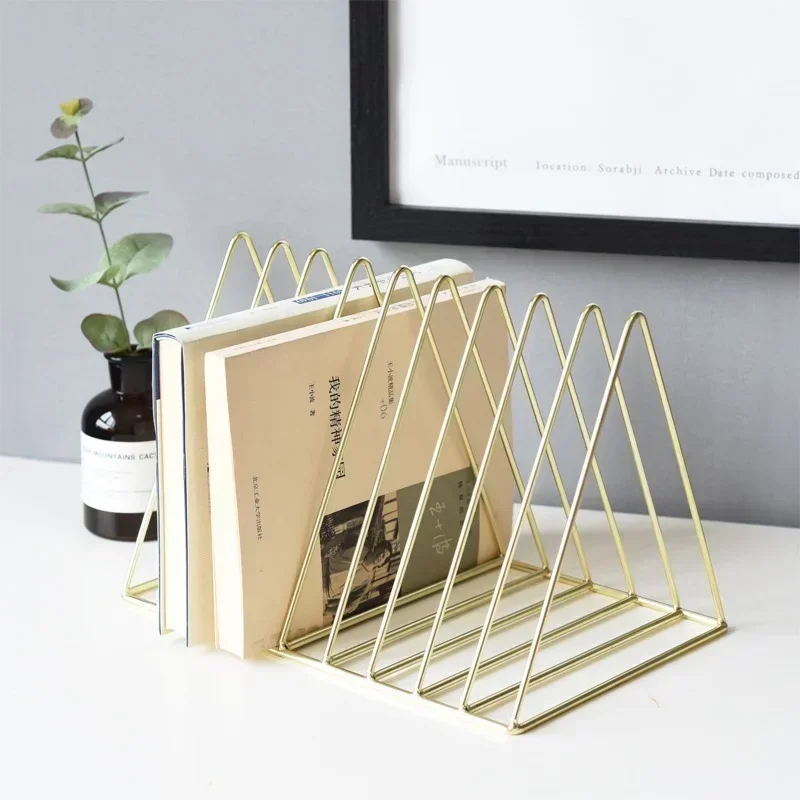 Luxury Bookshelf Rack Desktop Metal Book Block Office Newspapers Magazines Storage Holder Stand Scandinavian Decor Golden Shelf