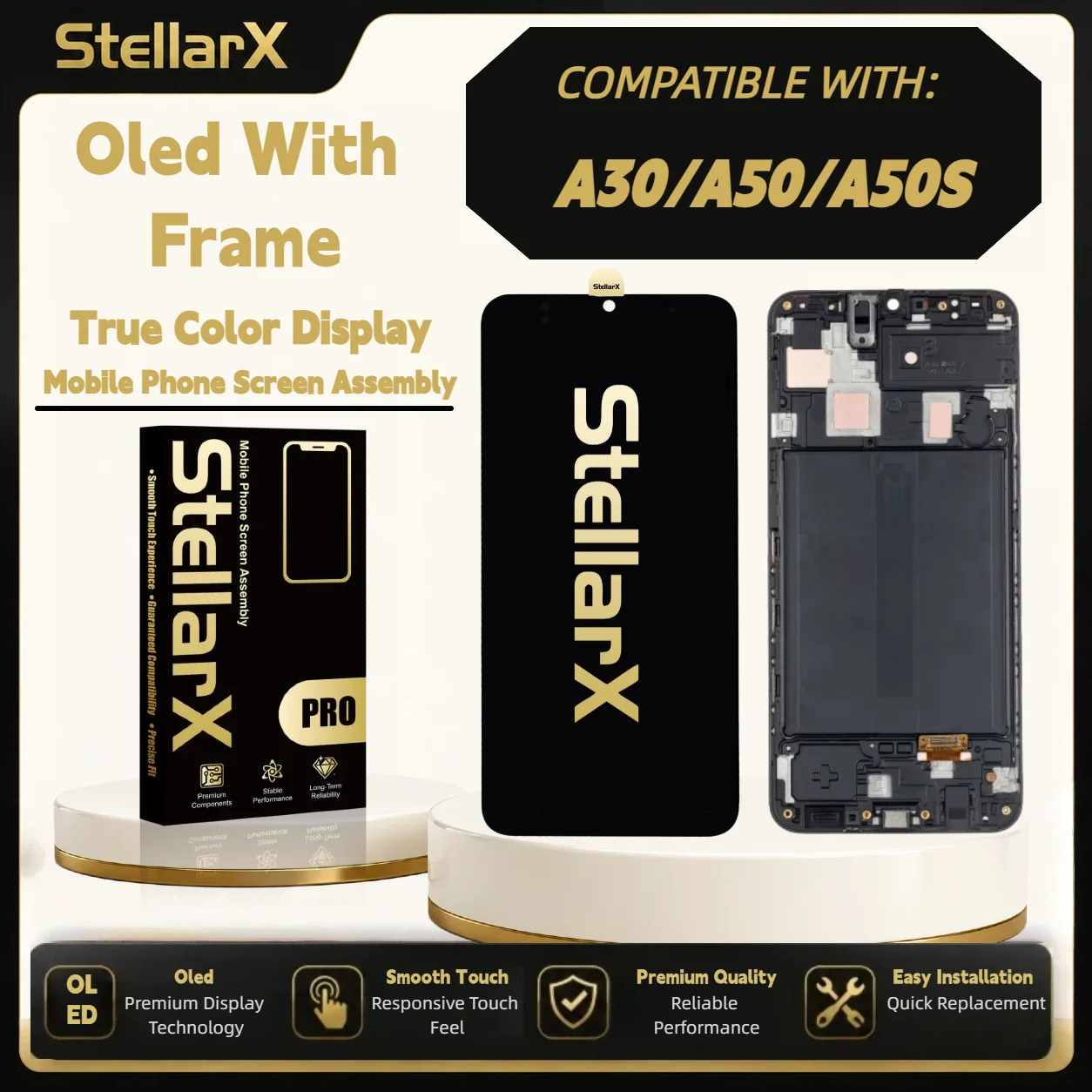 StellarX Display for Samsung A30 A50 A50S Oled with Frame Screen Replacement  with free tools OLED Display Assembly Repair Parts