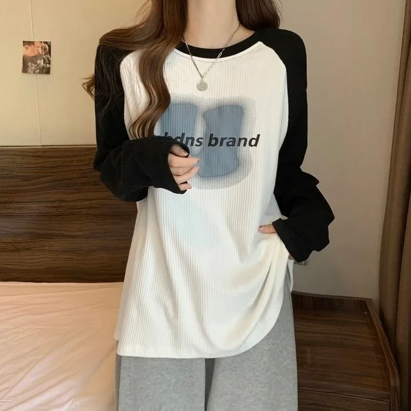 With Print White Women's T Shirts Loose Clothes Grey Female Tops 2024 Tshirts Graphic 90s Vintage Beautiful Korean Style O Tees