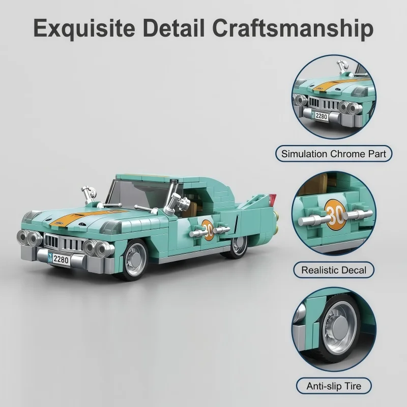 Retro Style Vehicle Building Blocks Set, 4pcs Different Classic Car Models, Adult High-Difficulty Assembly Toy for Home Decor