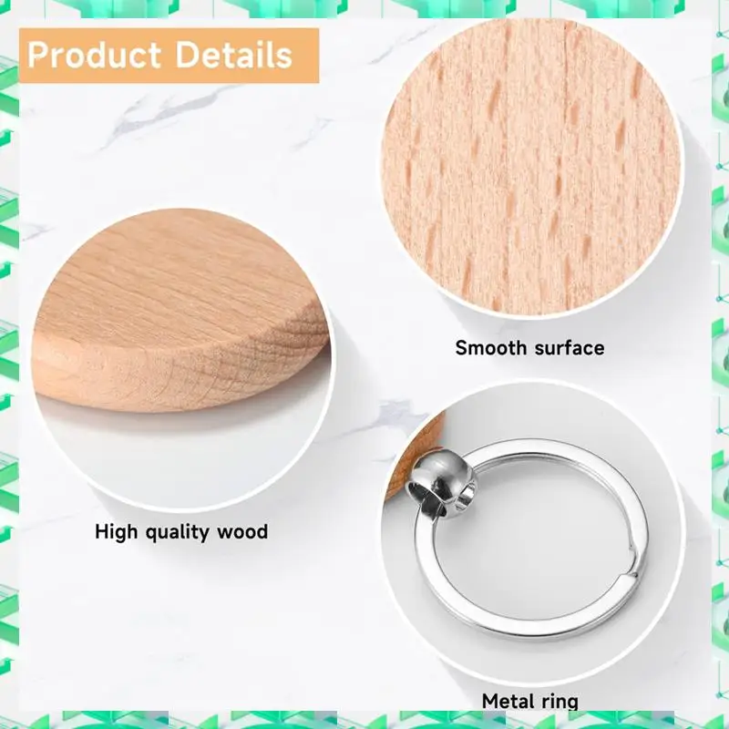 

FIZP 32Pcs Wooden Keychain Blanks Bulk Unfinished Wooden Keychain Key Ring Key Tag DIY Craft