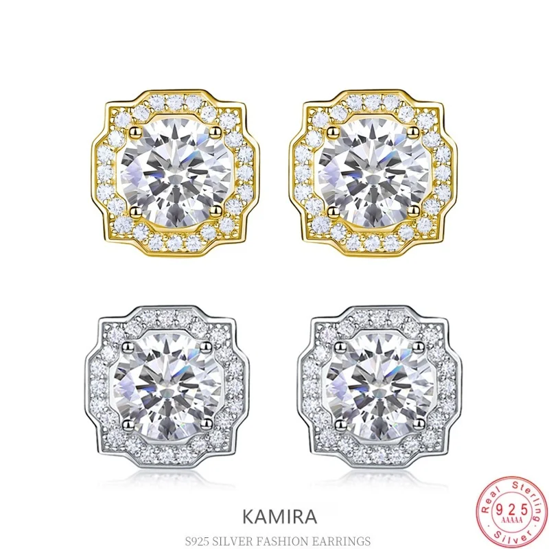 

KAMIRA D Color Moissanite Square Stud Earrings 925 Sterling Silver Sparkling Jewelry for Women Wedding Party Gift