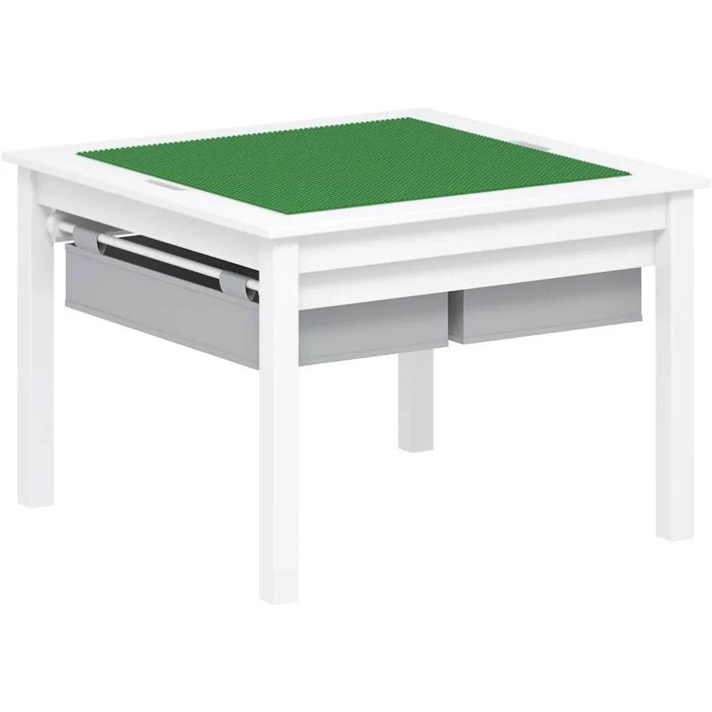 

2 in 1 Kids Construction Play Table with Storage Drawers and Built in Plate (White)