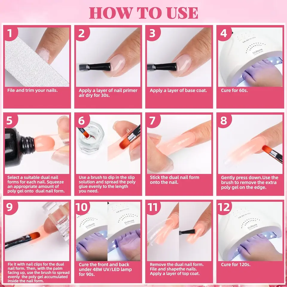 Gel de uñas poly - 15ml de gel de extensión poly, 0.5 onzas, set de colores, gel constructor de larga duración para principiantes 5
