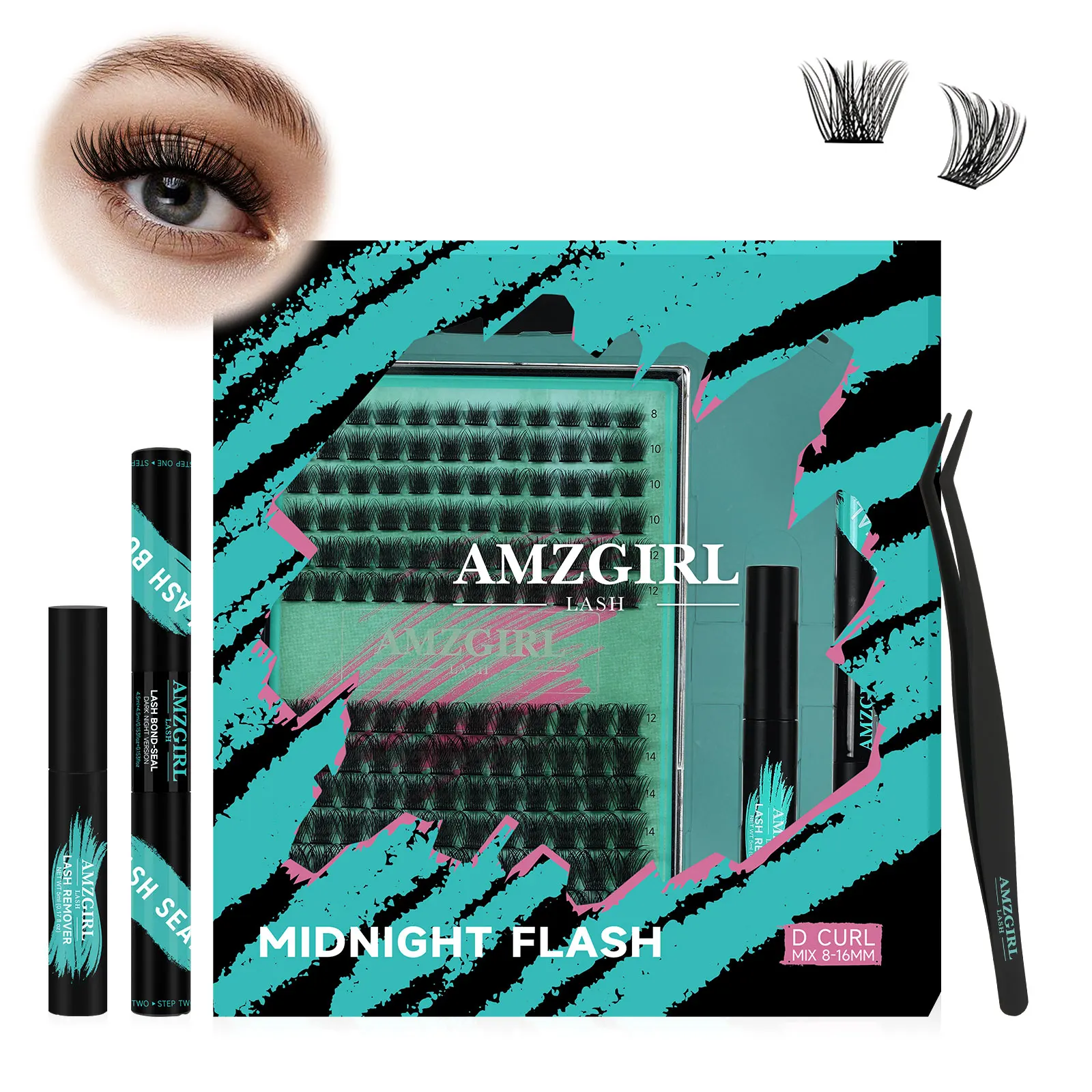 AMZGIRL LASH 144pcs Clusters DIY Lashes Kit with Bond and Seal Tweezer and Remover Lash Kit DIY Cluster Lashes Fullfy Lashes