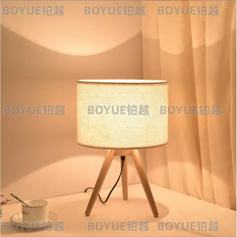 Nordic Fabric LED Desk Lamp Wooden Base Ambient Light Decorative Bedside Night Light for Bedroom Home Gift Warm Glow Reading